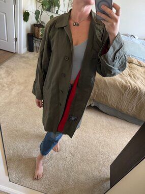 Vintage Burberrys Olive Green Wool Lined Pea Coat Size 10 Reg